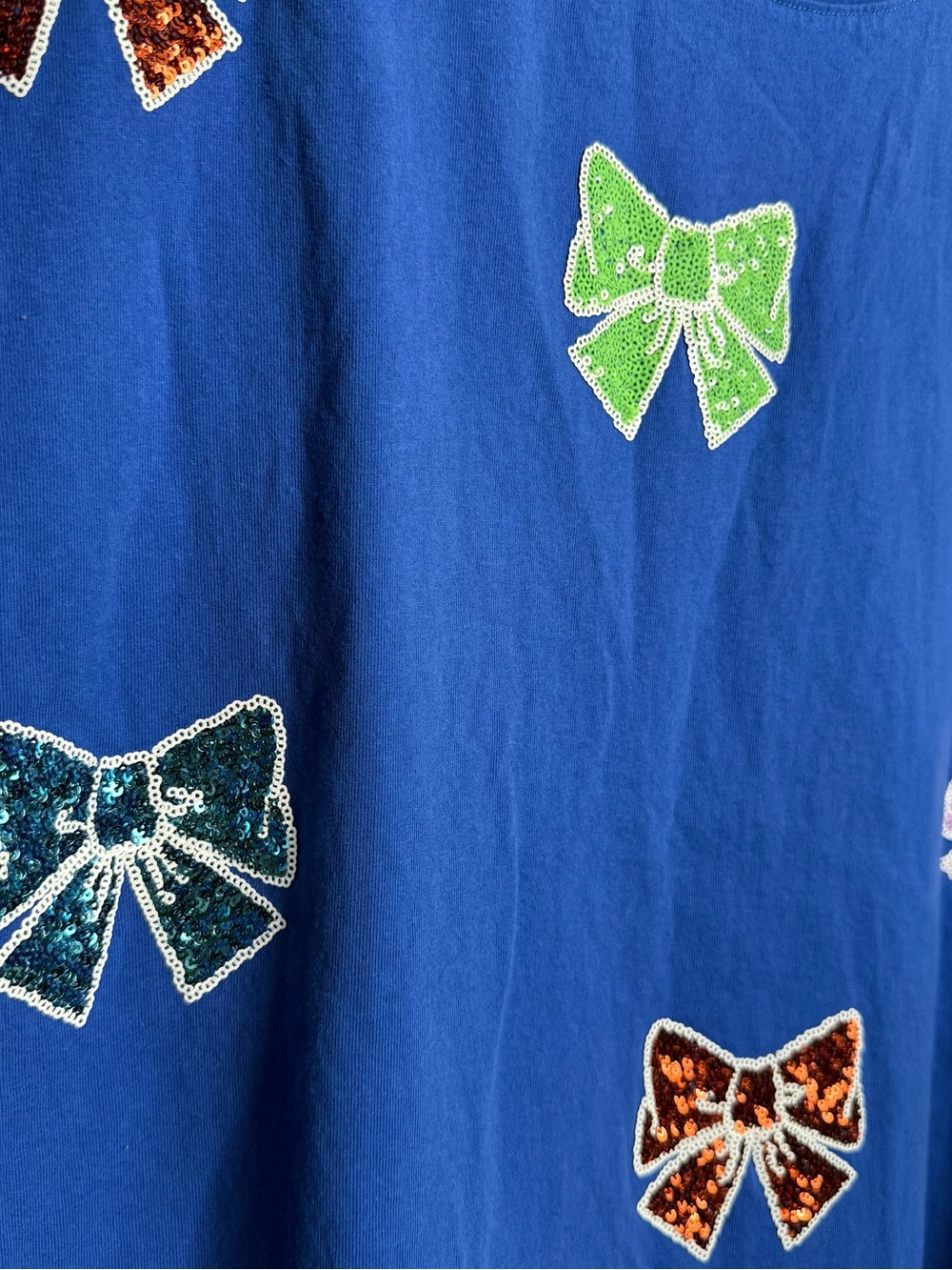 Fantastic Fawn Blue Sequin Bow Oversized Top Medium Coquette Cotton Tee - Picture 4 of 8